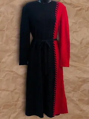 Buy Women’s Vintage Castleberry Black Red Knit Sweater Wool Midi Dress US Size 14/L • 113.67£