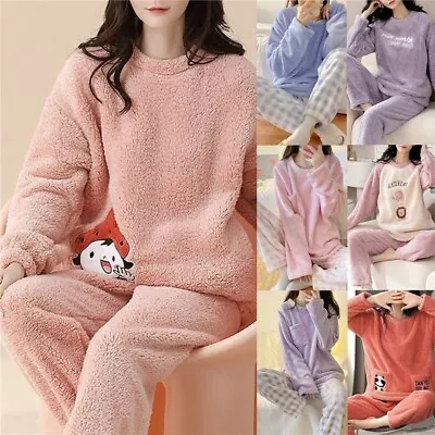 Buy Women Cute Flannel Fleece Winter Thick Warm Pajama Pyjama Set Soft Pjs Sleepwear • 13.83£