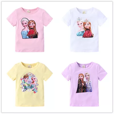 Buy Cartoon LED T Shirt Frozon Kids Girls Top Elsa Anna Short Sleeve Birthday Gift • 8.99£
