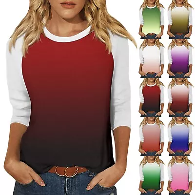 Buy Women's Raglan Sleeve Round Neck 3/4 Sleeve Loose Printed T-Shirt Ladies Top • 10.63£