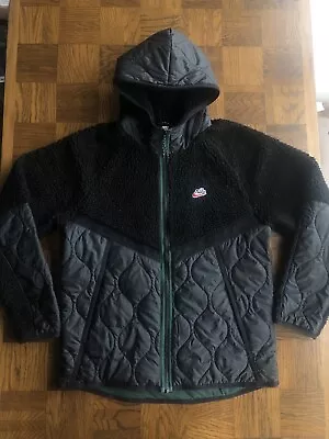 Buy Nike Heritage Mens Sherpa Fleece Jacket Hooded Coat - Large - Black • 58£