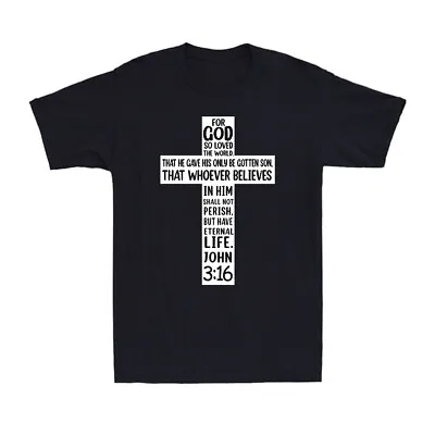 Buy John 3:16 Bible Verse Cross T-shirt Christian Jesus Gospel Vintage Men's T-Shirt • 14.99£