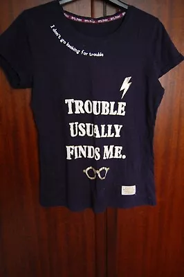 Buy Ladies Short Sleeve Harry Potter Navy Blue T Shirt Size 8-10 (36-38) • 1.99£