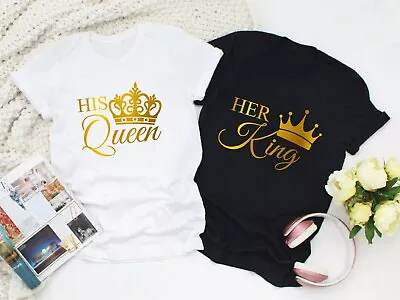 Buy Her King His Queen Crown T-Shirt Valentines Boyfriend Girlfriend Hubby Wifey Top • 10.99£