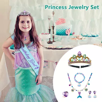 Buy Princess Jewelry Set Girls Mermaid Crown Necklace Earrings Ring Bracelets ShFTz • 7.51£