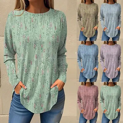 Buy Womens Casual T Shirts Ladies Long Sleeve Pullover Tops Retro Print Tunic#27 • 19.19£
