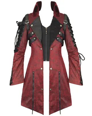 Buy Punk Rave Poison Jacket Mens Red Black Faux Leather Goth Steampunk Military Coat • 114.99£