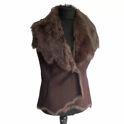 Buy Oasis UK 12 Gilet Brown Faux Suede Fur Jacket Coat Afghan Boho Festival Viking • 23.99£