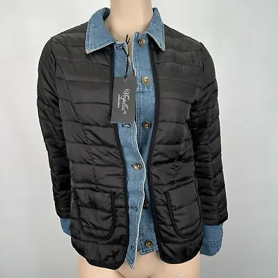 Buy Voyelles Padded Jacket S Womens Black Softshell Blue Denim Pockets Buttons Ladie • 15.63£