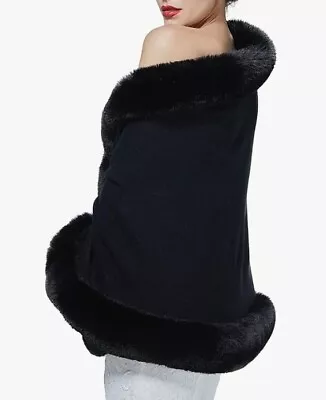 Buy Beautelicate Faux Fur Trim Cape Black One Size • 14.99£