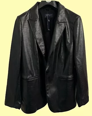Buy BNWT M&S Collection Black Faux Leather  Black Blazer - Size 18 • 34.99£