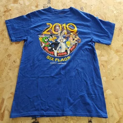 Buy Looney Tunes Graphic T Shirt Blue Medium M Mens 2019 Six Flags Great America • 11.99£