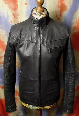 Buy Mens !Solid Contemporary Fitted Leather Biker Jacket Size UK Small • 82.50£