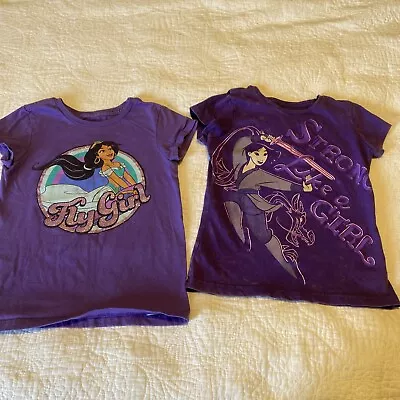 Buy Disney Store Jasmine / Mulan T Shirt Top Girls Purple  7/8 Bundle • 6.26£