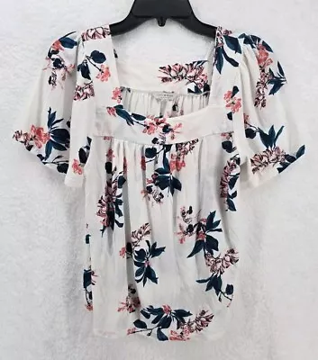 Buy LUCKY BRAND Medium Blouse Floral Popover Short Sleeve Peasant Blouse Top • 14.36£
