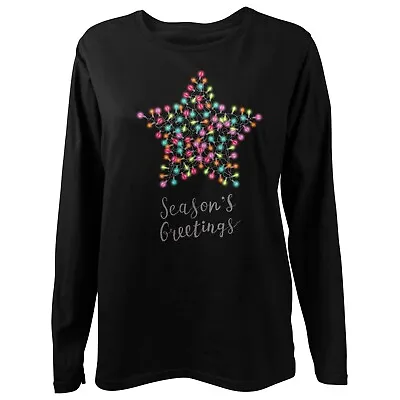 Buy Seasons Greetings Christmas Star Fairy Lights  Womens Long Sleeve Tshirt • 17.99£