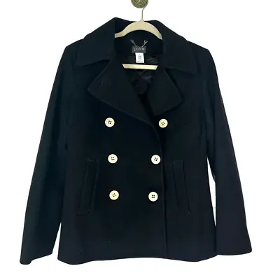 Buy J.Crew Pea Coat Women Medium Black Wool Harbor Double Breasted Thinsulate Jacket • 43.38£