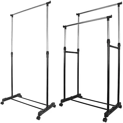 Buy Garment Rack Single Double Silver Black Adjustable Portable Clothes Rail Stand • 12.95£
