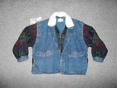 Buy VTG Aztec Southwestern Ash Creek Trading Denim Jacket Jersey Sleeves Size 3X NWT • 57.86£