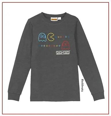 Buy Boys Pac-man Pyjamas Long Sleeved Top Retro Gamer Nightwear Grey Loungewear NEW • 6.99£