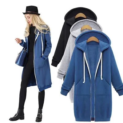 Buy Womens Long Sleeve Hooded Zip Up Hoodie Jumper Jacket Cardigan Coat Plus Size UK • 17.69£