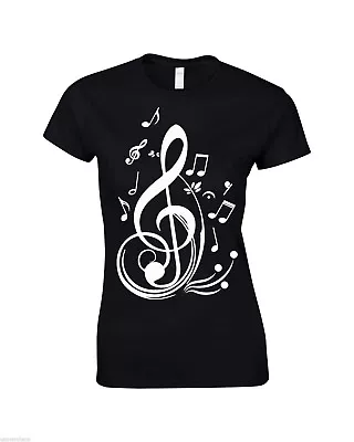 Buy MUSIC NOTES Ladies Cap Sleeve Top Band Symbol Cool Gift Instruments T-shirt Tee • 9.99£