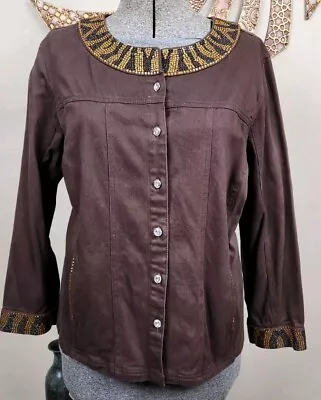 Buy Quacker Factory Plus 1X Women's Brown /Chic Rhinestone/ Embellished Jean Jacket  • 12.28£