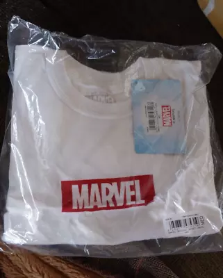 Buy Marvel Box Logo - Mens White T-shirt Size Medium (M) • 3£