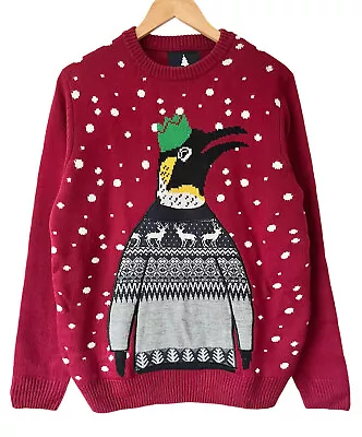 Buy Threadbare Mens Christmas Jumper - Size Medium - Dark Red Penguin Sweater  • 14.95£