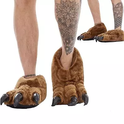Buy  Mens Adults Novelty Plush Faux Fur Brown Monster Claw Feet Slippers Gift • 13.99£