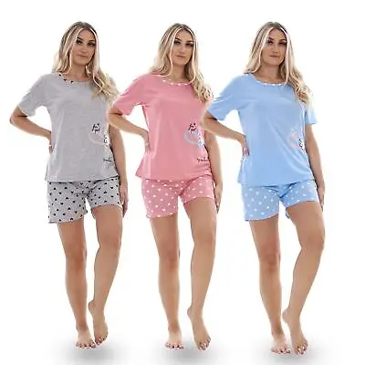 Buy Ladies Pyjama Set Short Love Embroidered Short Sleeve Cotton PJs M To XXL • 11.95£