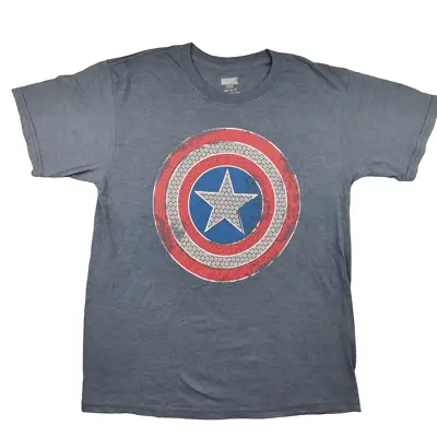 Buy Official Marvel Captain America Shield T Shirt Size M Grey Blue Graphic Tee • 8.09£