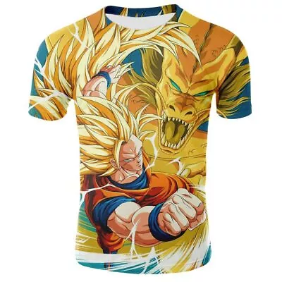 Buy Mens Anime DBZ 3D Super Saiyan 3 Son Goku Print Short Sleeve T-shirt Size S-6XL • 15.59£