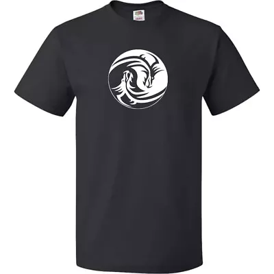 Buy Men`s T-shirts Dragons Yin And Yang 100% Cotton Birthday Gift Yoga Energy • 7.99£
