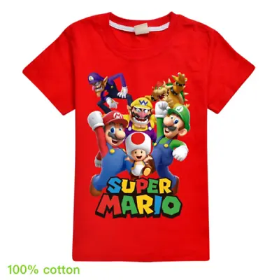 Buy Super Mario T-shirt Kids Boys Girls Unisex Short Sleeve Top Tee Shirt Gifts UK • 8.99£