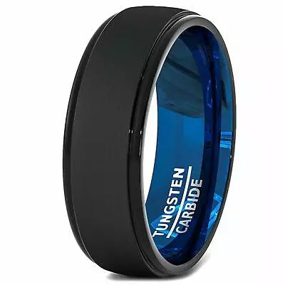 Buy Mens Tungsten Ring Birhday Gift Jewelry Wedding Band Blue Black Matte Brushed • 143.26£