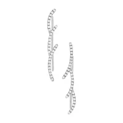 Buy 14K White Gold Diamond Ear Crawler Climber Earrings Natural Round Cut 0.19 CT • 568.34£