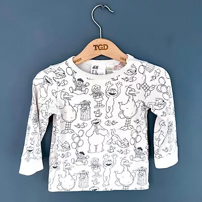 Buy Baby Boys H&M Sesame Street Cream Print Long Sleeved T-Shirt Top Age 6-9 Months • 1£