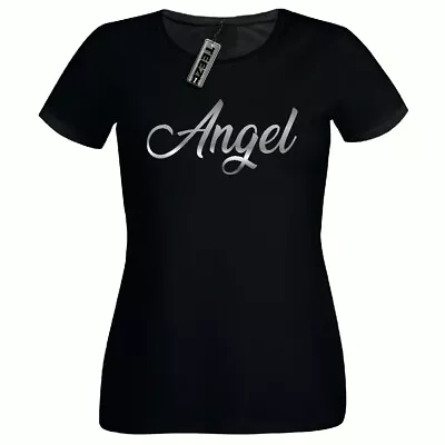 Buy Angel T-shirt, Ladies Fitted Tee Shirt,Silver Slogan T-shirts, Womans Top • 8.99£