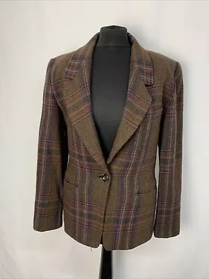 Buy Linda Allard Ellen Tracy Ladies Jacket 100% Wool Check Pattern Brown  L913 • 39.99£