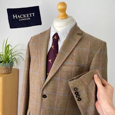 Buy HACKETT Men’s Tweed Country Check Windowpane HACKING Blazer Pink Jacket (44L) • 100£