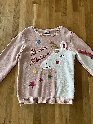 Buy F&F Girls Pink Unicorn Christmas Jumper Age 6-7 • 4£