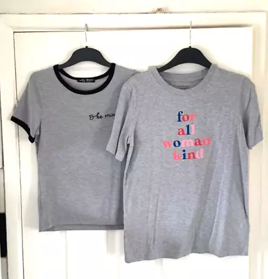 Buy 2 X T-shirt/tops. Mid Grey Marl With Embroidery/print. Size 10. • 4£