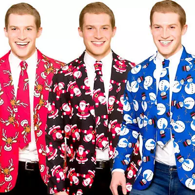 Buy Fun Christmas Jacket & Tie Mens Fancy Dress Xmas Festive Adults Costume Set New • 18.99£