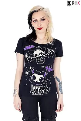 Buy Cupcake Cult Goth T-shirt Skelly Cat Evil Punk Anime Cartoon Skull Kitten Top • 16.99£