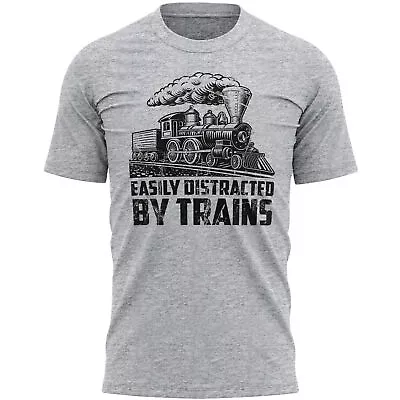 Buy Easily Distracted By Trains T Shirt Funny Birthday Train Spotter Gifts For Da... • 14.99£