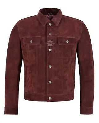 Buy Men's Trucker Leather Jacket Cherry Suede Casual Fashion Biker Style Jacket 1280 • 110£