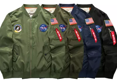 Buy Us Mens Embroidered Nasa Jacket Military Army Flight Bomber Jacket M-6xl • 27.89£