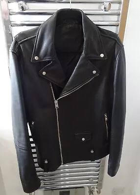 Buy Mango Man Black Leather Biker Jacket Size Large Worn A Few Times Only • 55£