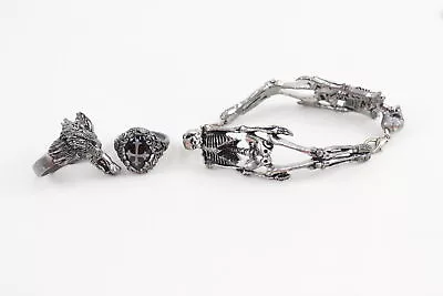 Buy Alchemy Gothic Jewellery Wolf Skeleton Cross Bracelet Rings Signed Branded X 3 • 0.99£